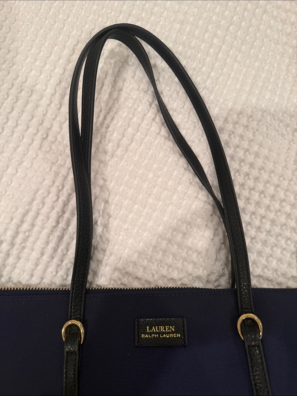 Lauren Ralph Lauren Navy and Black Tote with Gold Hardware - Picture 3 of 7